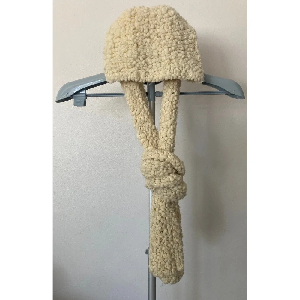 Y2K Super Soft Off White Popcorn Dot Beanie Scarf Set Winter Comfy Cozy Timeless